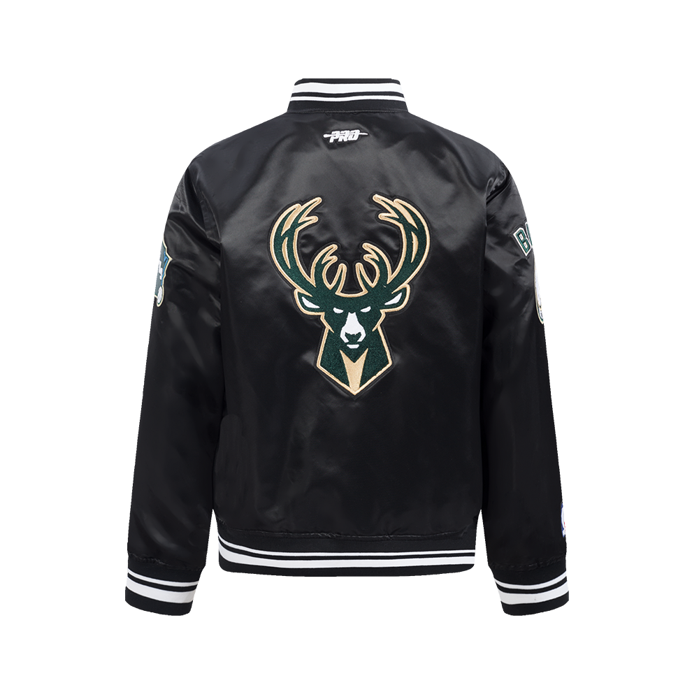 NBA MILWAUKEE BUCKS RETRO CLASSIC BIG BOY'S RIB SATIN JACKET (BLACK)