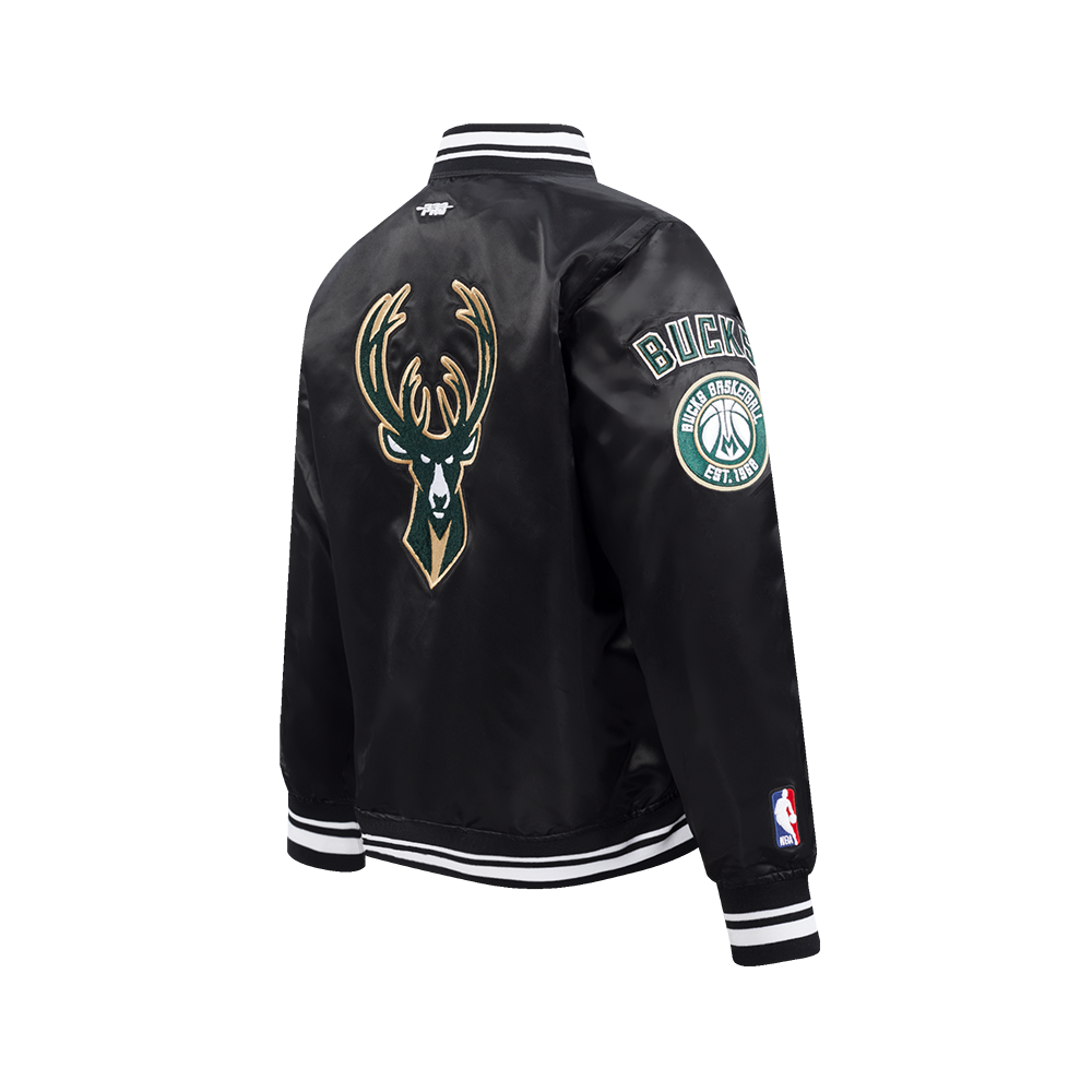 NBA MILWAUKEE BUCKS RETRO CLASSIC BIG BOY'S RIB SATIN JACKET (BLACK)