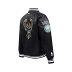 NBA MILWAUKEE BUCKS RETRO CLASSIC BIG BOY'S RIB SATIN JACKET (BLACK)
