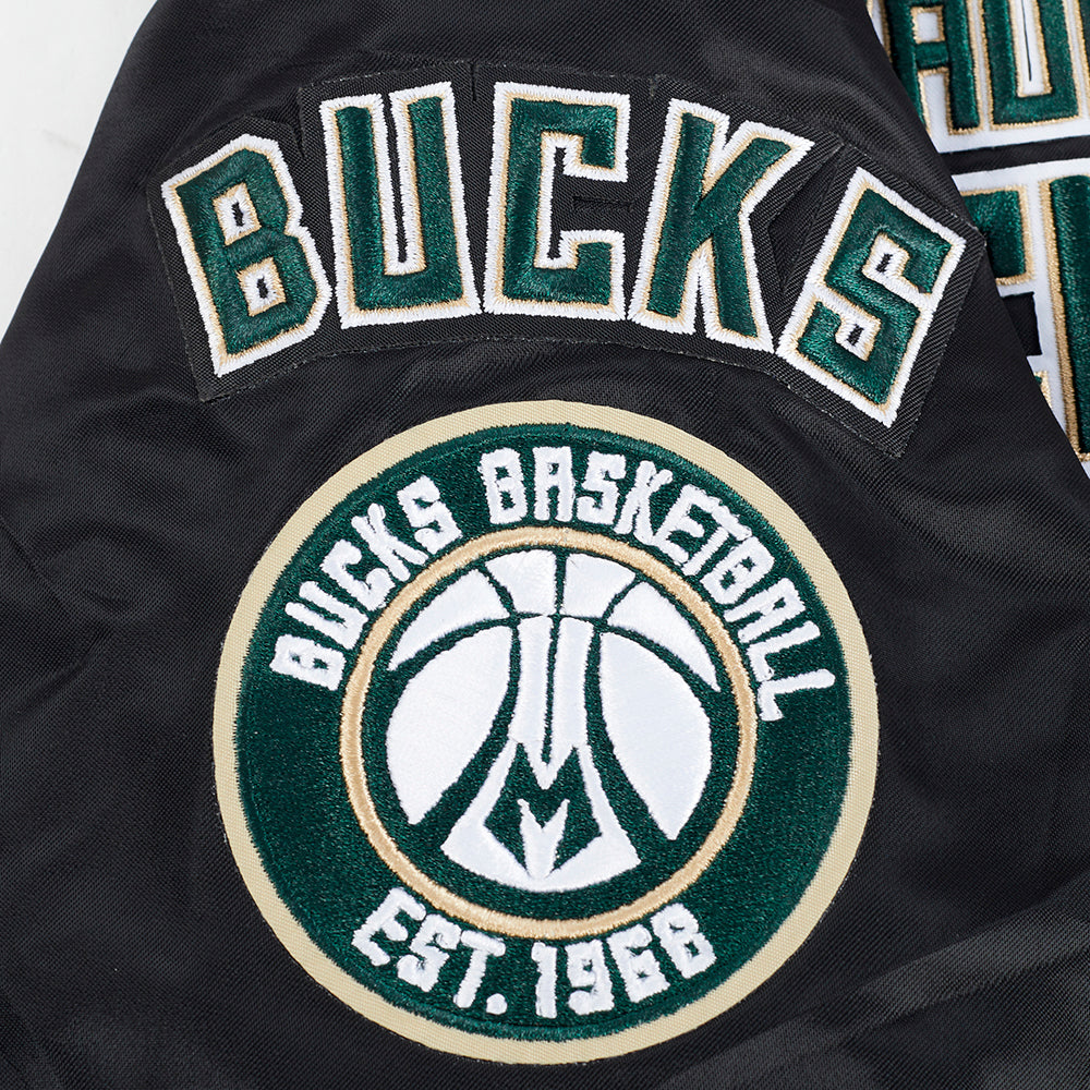 NBA MILWAUKEE BUCKS RETRO CLASSIC BIG BOY'S RIB SATIN JACKET (BLACK)
