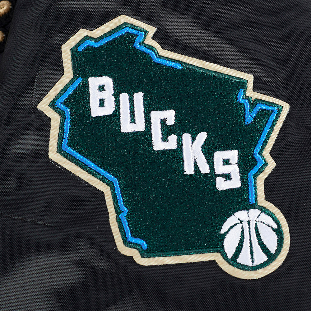 NBA MILWAUKEE BUCKS RETRO CLASSIC BIG BOY'S RIB SATIN JACKET (BLACK)