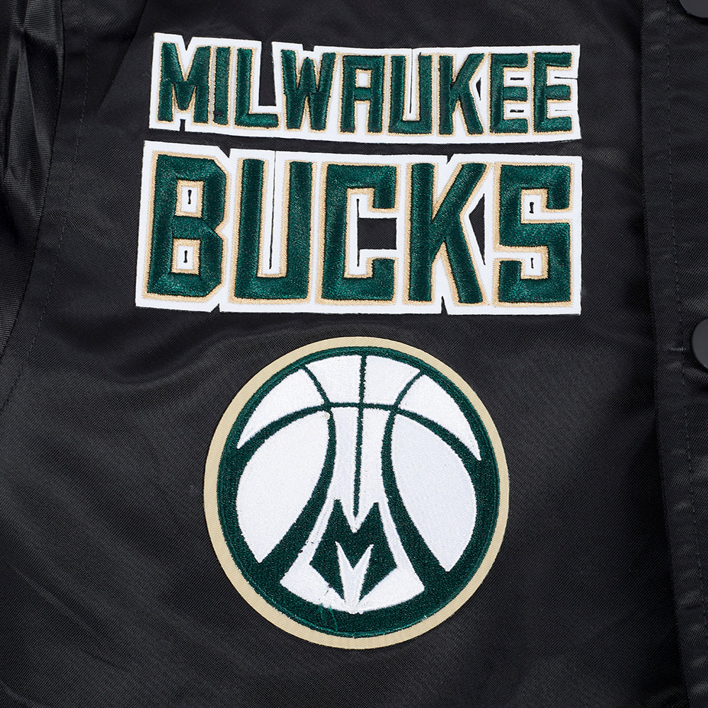 NBA MILWAUKEE BUCKS RETRO CLASSIC BIG BOY'S RIB SATIN JACKET (BLACK)