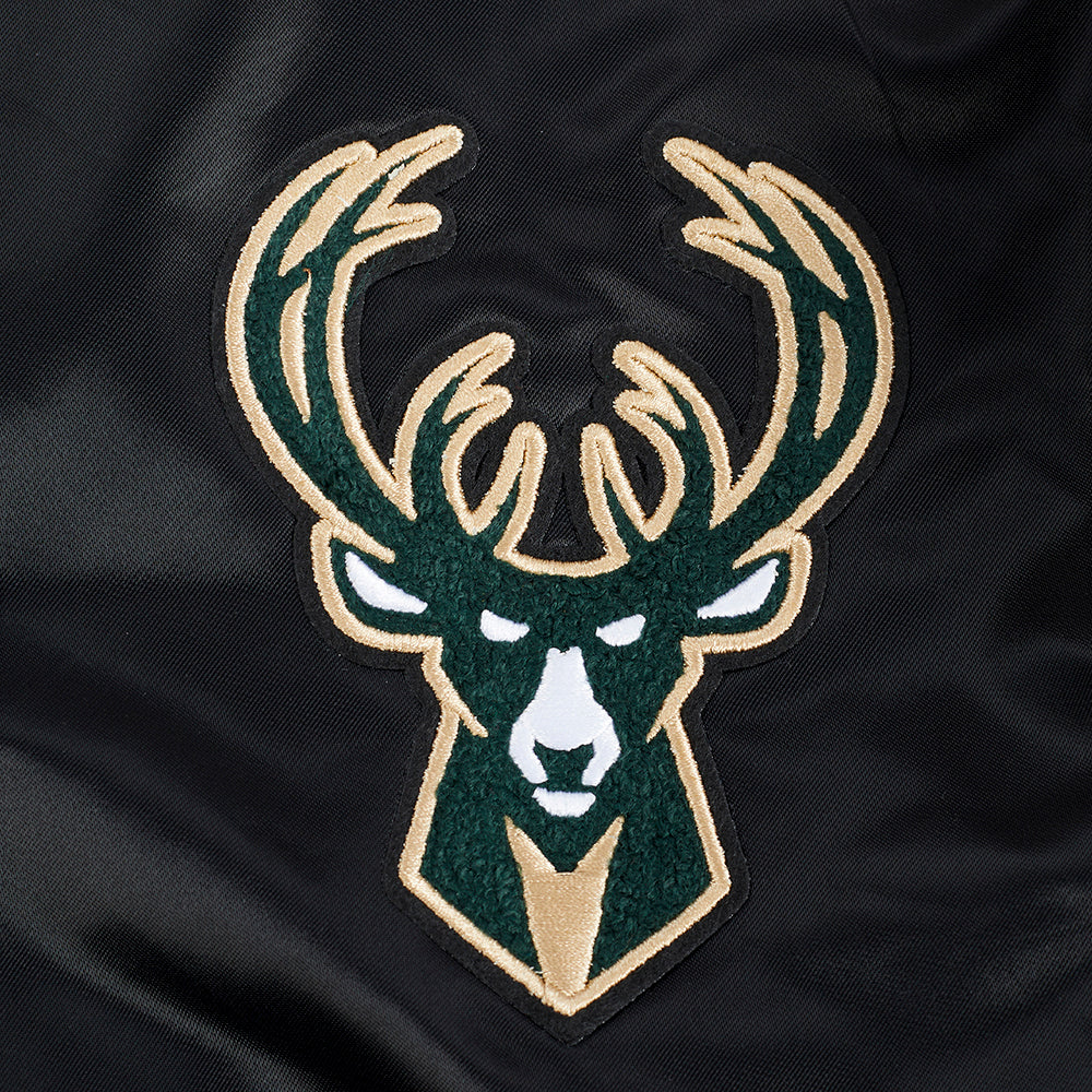 NBA MILWAUKEE BUCKS RETRO CLASSIC BIG BOY'S RIB SATIN JACKET (BLACK)