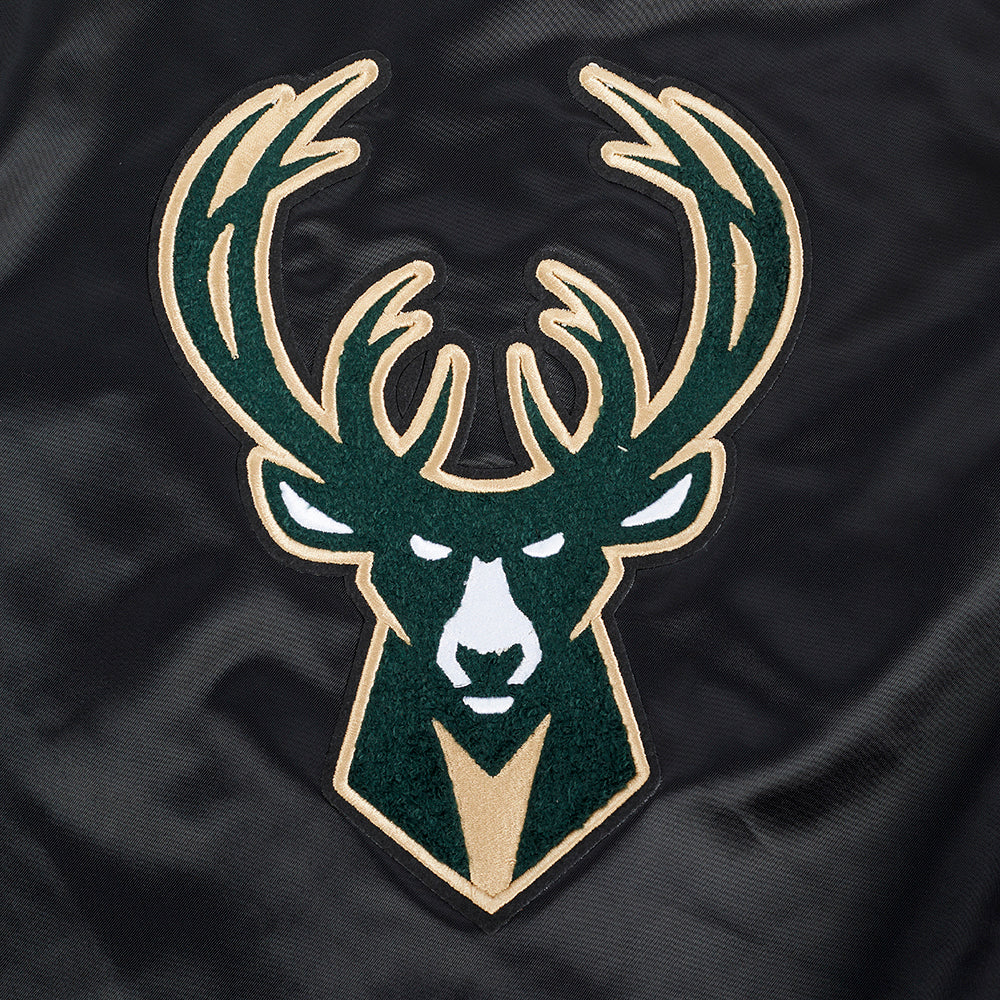 NBA MILWAUKEE BUCKS RETRO CLASSIC BIG BOY'S RIB SATIN JACKET (BLACK)