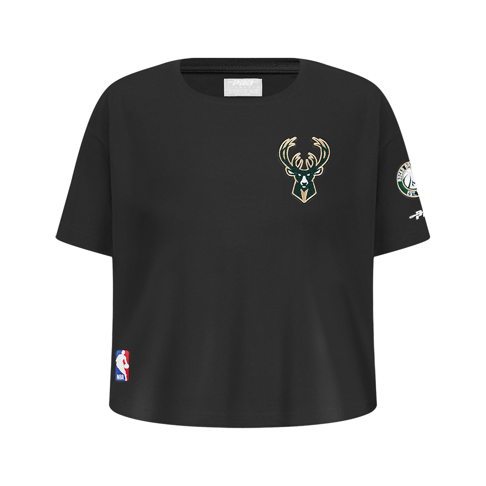 NBA MILWAUKEE BUCKS CLASSIC T-SHIRT À COUPE CARRÉE À MANCHES COURTES POUR FILLE JUNIOR (NOIR)