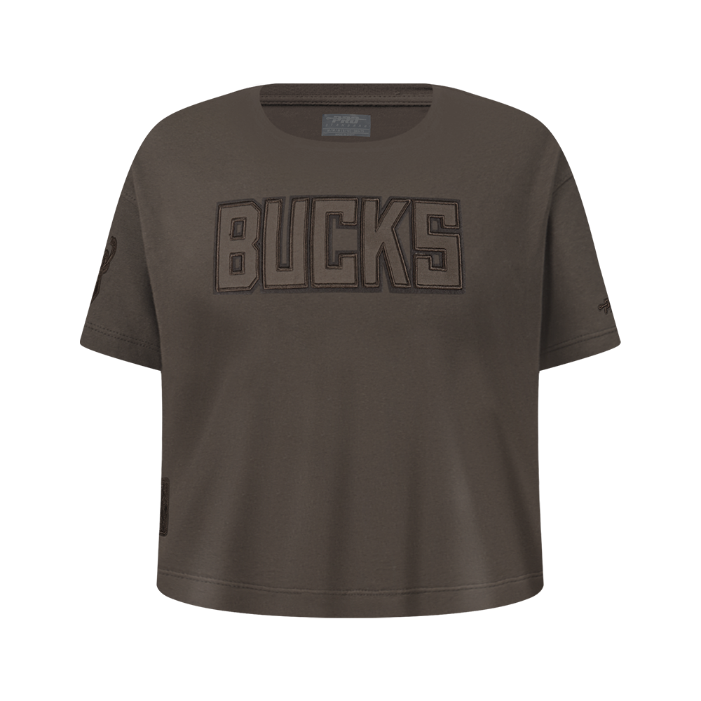 NBA MILWAUKEE BUCKS NEUTRAL T-SHIRT À MANCHES COURTES ET À COUPE CARRÉE POUR FILLE JUNIOR (TAUPE FONCÉ)