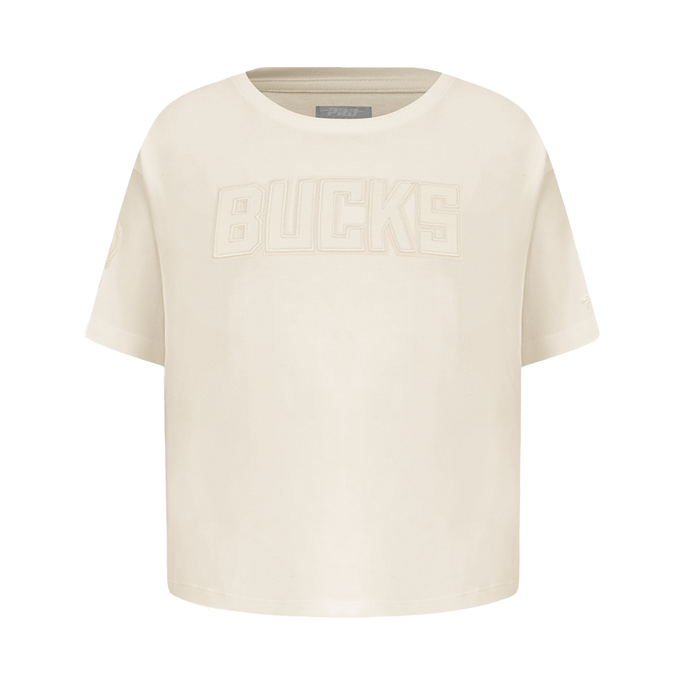 NBA MILWAUKEE BUCKS NEUTRAL T-SHIRT À COUPE CARRÉE À MANCHES COURTES POUR FILLE JUNIOR (COQUILLE D'ŒUF)