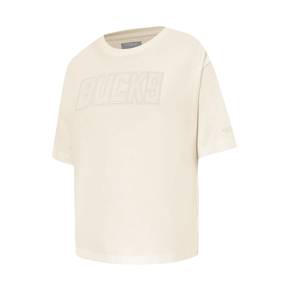 NBA MILWAUKEE BUCKS NEUTRAL T-SHIRT À COUPE CARRÉE À MANCHES COURTES POUR FILLE JUNIOR (COQUILLE D'ŒUF)