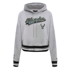 NBA MILWAUKEE BUCKS SCRIPT TAIL CHANDAIL À CAPUCHON COURT EN MOLLETON CÔTELÉ POUR FEMME (GRIS CHINÉ/NOIR)