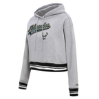 NBA MILWAUKEE BUCKS SCRIPT TAIL CHANDAIL À CAPUCHON COURT EN MOLLETON CÔTELÉ POUR FEMME (GRIS CHINÉ/NOIR)