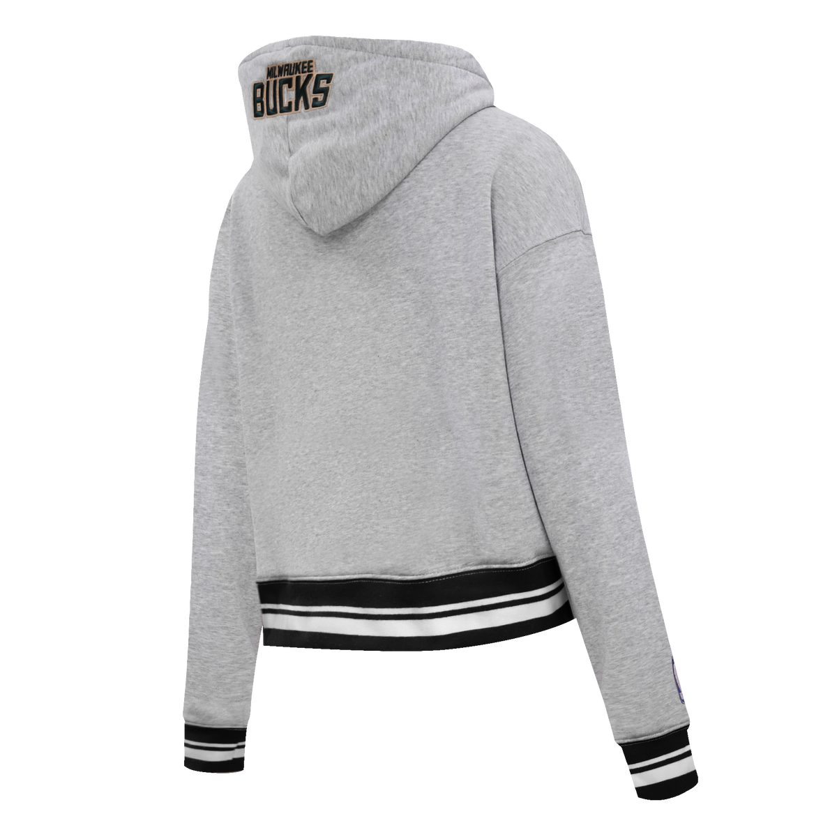 NBA MILWAUKEE BUCKS SCRIPT TAIL CHANDAIL À CAPUCHON COURT EN MOLLETON CÔTELÉ POUR FEMME (GRIS CHINÉ/NOIR)