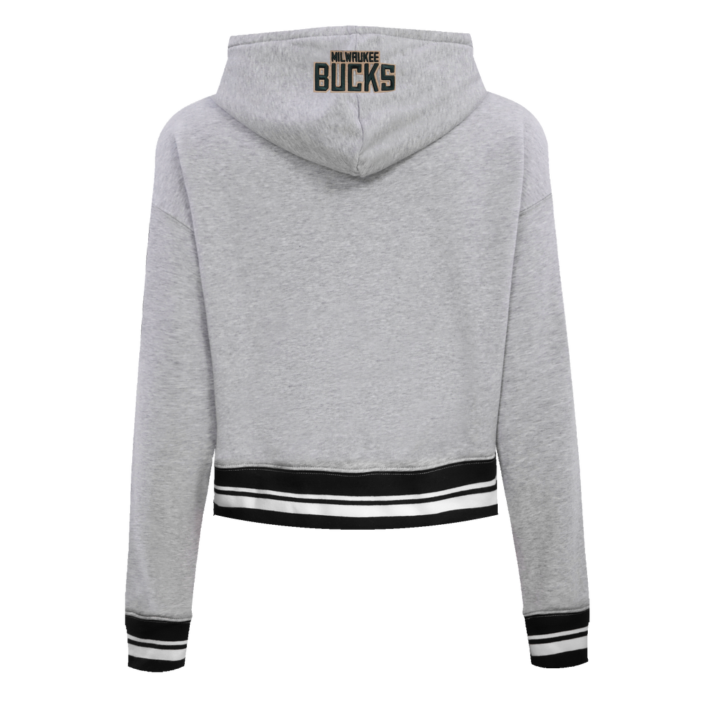 NBA MILWAUKEE BUCKS SCRIPT TAIL CHANDAIL À CAPUCHON COURT EN MOLLETON CÔTELÉ POUR FEMME (GRIS CHINÉ/NOIR)