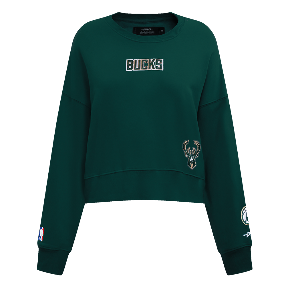 NBA MILWAUKEE BUCKS WINGSPAN WOMEN'S FLEECE CREWNECK (FOREST GREEN)