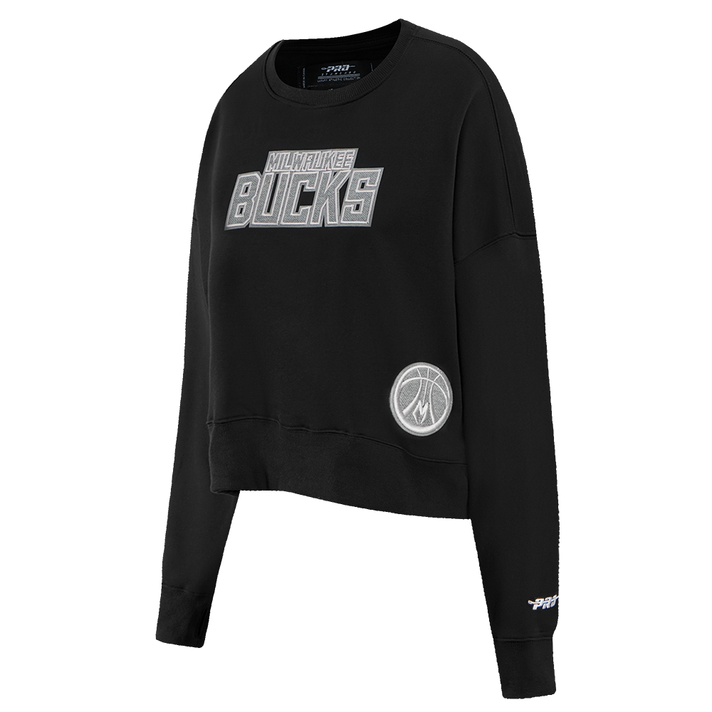 NBA MILWAUKEE BUCKS REVERSE FRENCH TERRY WOMEN'S FLEECE CREWNECK (BLACK)