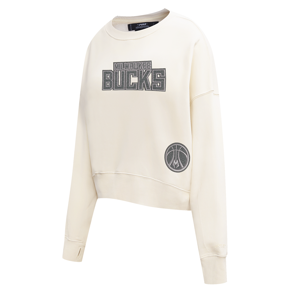 NBA MILWAUKEE BUCKS REVERSE FRENCH TERRY WOMEN'S FLEECE CREWNECK (EGGSHELL)