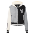 NBA MILWAUKEE BUCKS REVERSE FRENCH TERRY WOMEN'S COLOR BLOCK FLEECE FULL ZIP HOODIE (BLACK/GRAY/EGGSHELL)