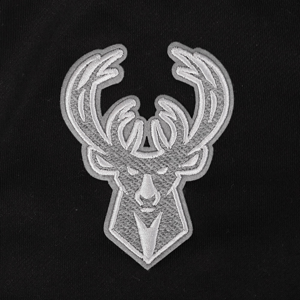 NBA MILWAUKEE BUCKS REVERSE FRENCH TERRY WOMEN'S COLOR BLOCK FLEECE FULL ZIP HOODIE (BLACK/GRAY/EGGSHELL)