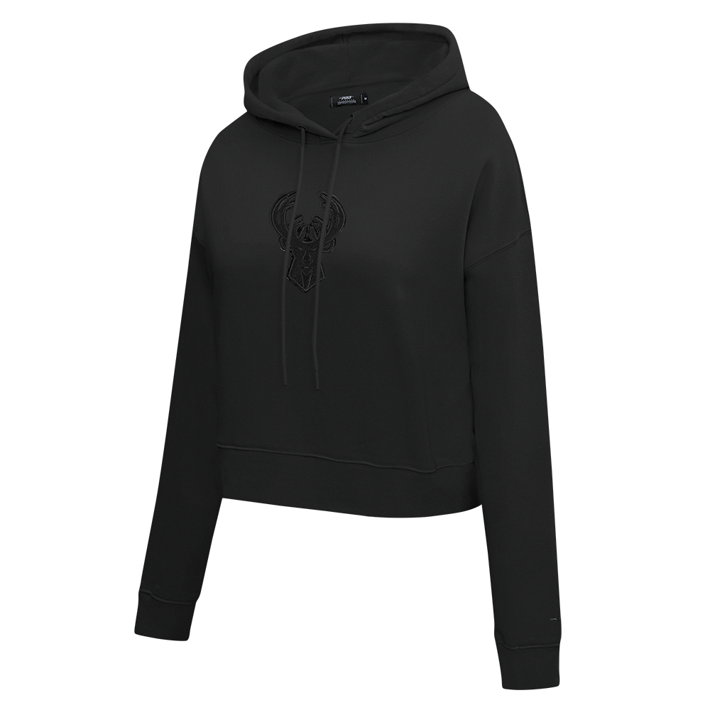 NBA MILWAUKEE BUCKS TRIPLE BLACK WOMEN'S FLC CROPPED PO HOODIE (TRIPLE BLACK)