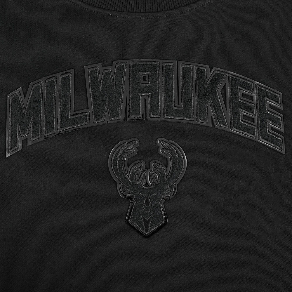 NBA MILWAUKEE BUCKS TRIPLE BLACK WOMEN'S FLC CREWNECK (TRIPLE BLACK)