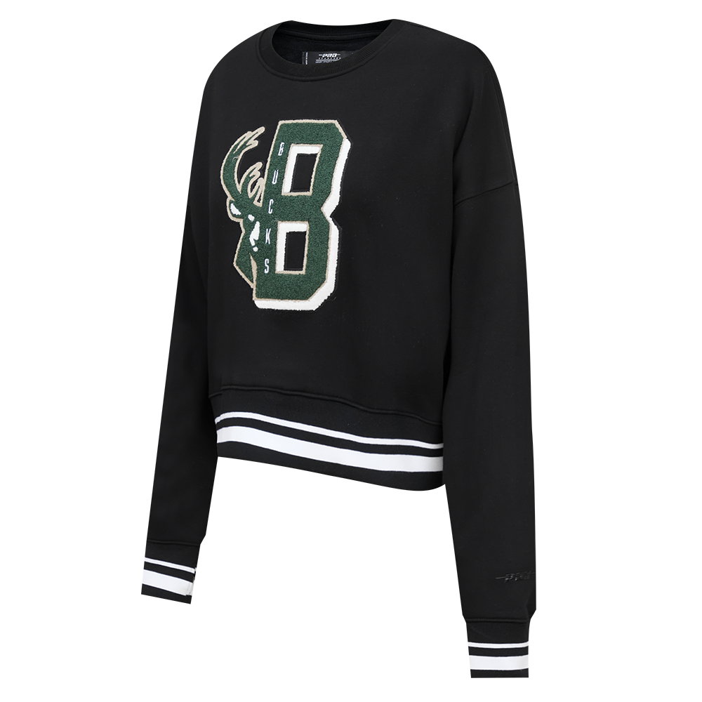 NBA MILWAUKEE BUCKS MASHUP WOMEN'S RIB CREWNECK (BLACK)