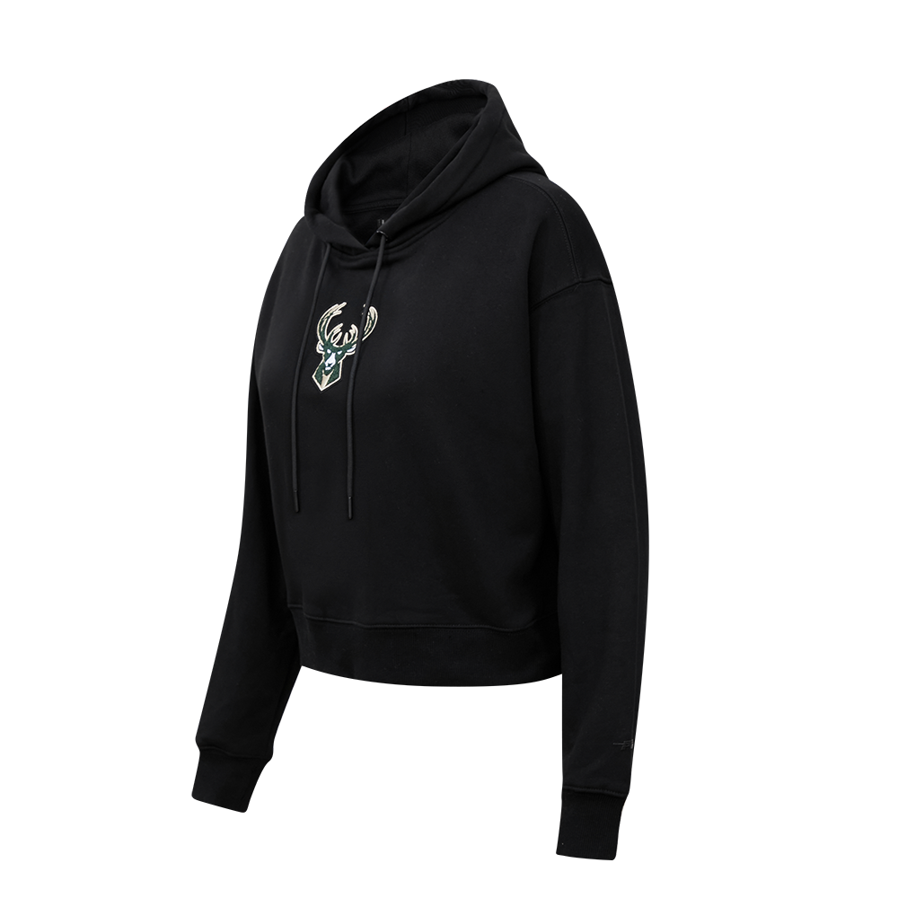 NBA MILWAUKEE BUCKS CLASSIC WOMEN'S CROPPED PULLOVER HOODIE (BLACK)