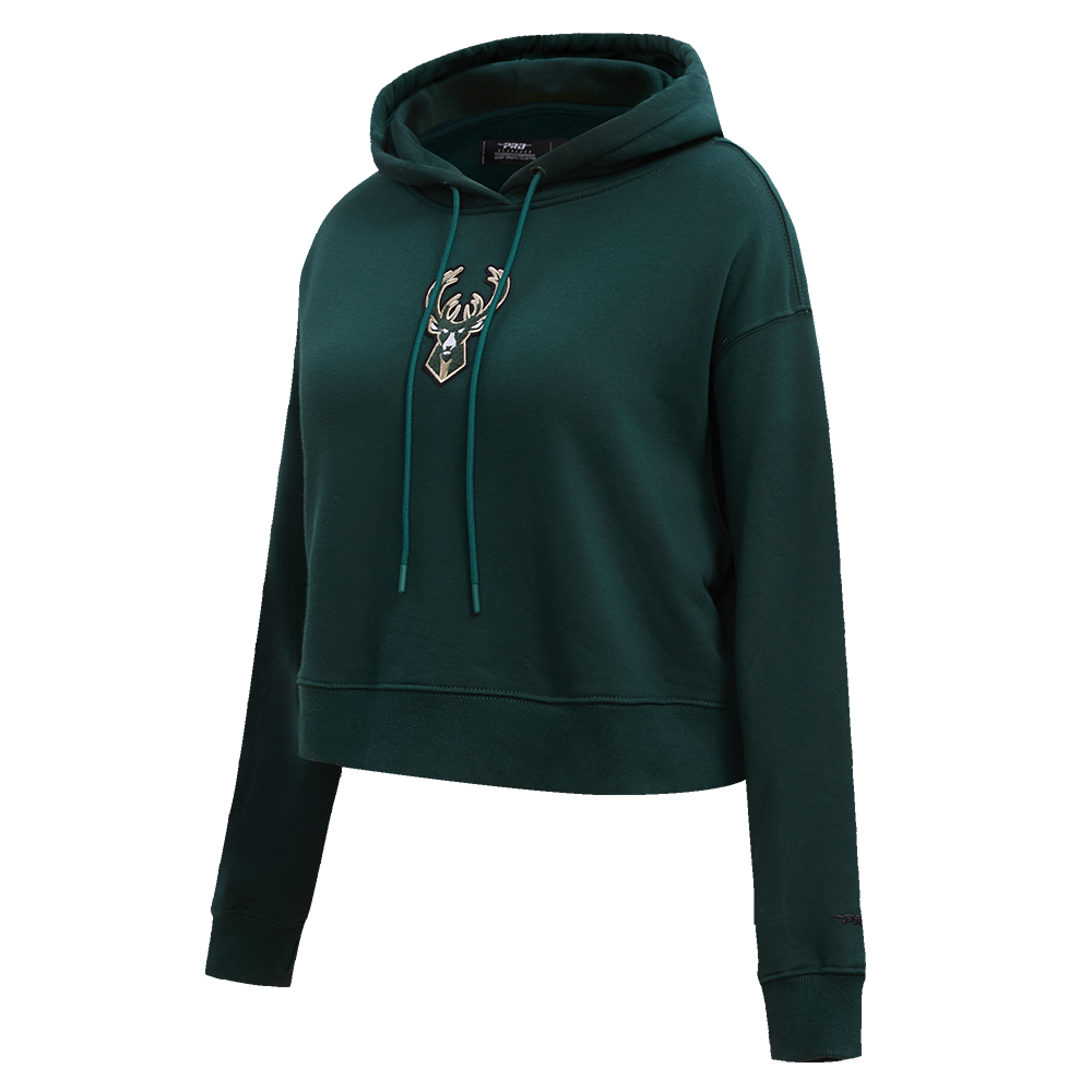 NBA MILWAUKEE BUCKS CLASSIC WOMEN'S CROPPED PULLOVER HOODIE (FOREST GREEN)