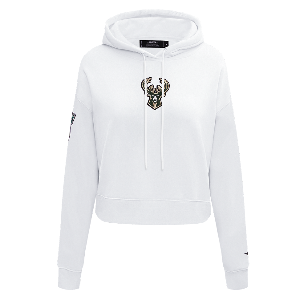NBA MILWAUKEE BUCKS CLASSIC CHANDAIL À CAPUCHON COURT POUR FEMME (BLANC)
