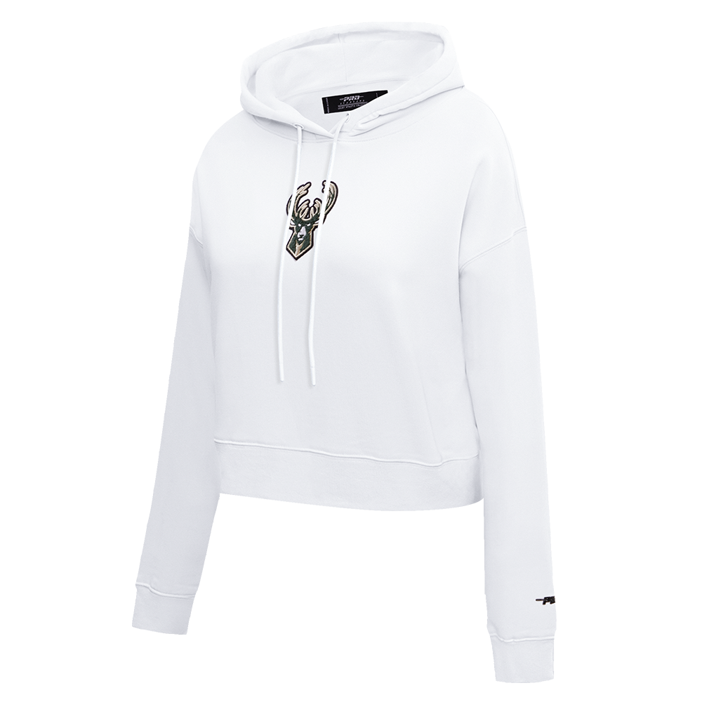 NBA MILWAUKEE BUCKS CLASSIC WOMEN'S CROPPED PULLOVER HOODIE (WHITE)
