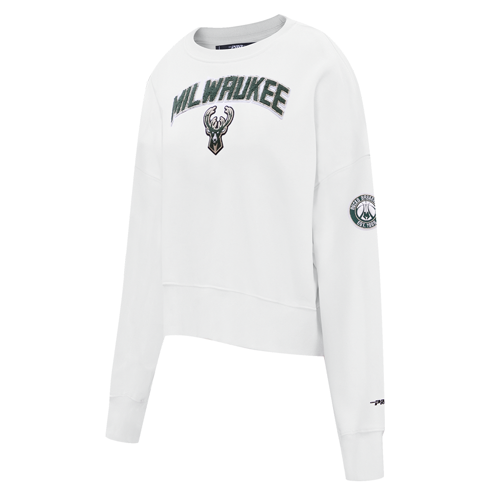 NBA MILWAUKEE BUCKS CLASSIC WOMEN'S CREWNECK (WHITE)