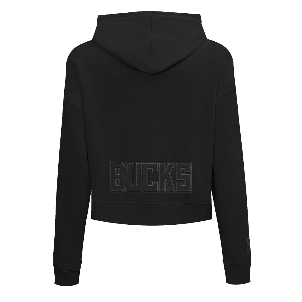 NBA MILWAUKEE BUCKS NEUTRAL WOMEN'S CROPPED PULLOVER HOODIE (BLACK)
