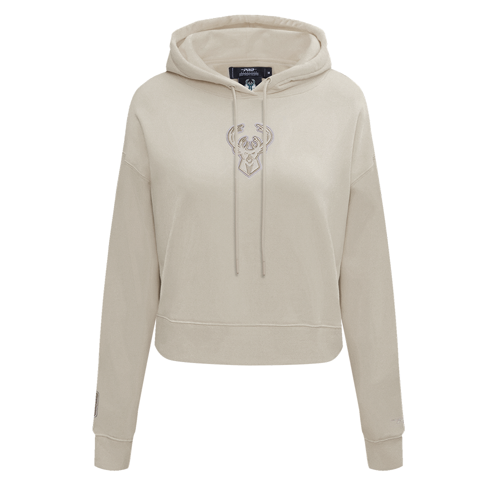 NBA MILWAUKEE BUCKS NEUTRAL WOMEN'S CROPPED PULLOVER HOODIE (TAUPE)