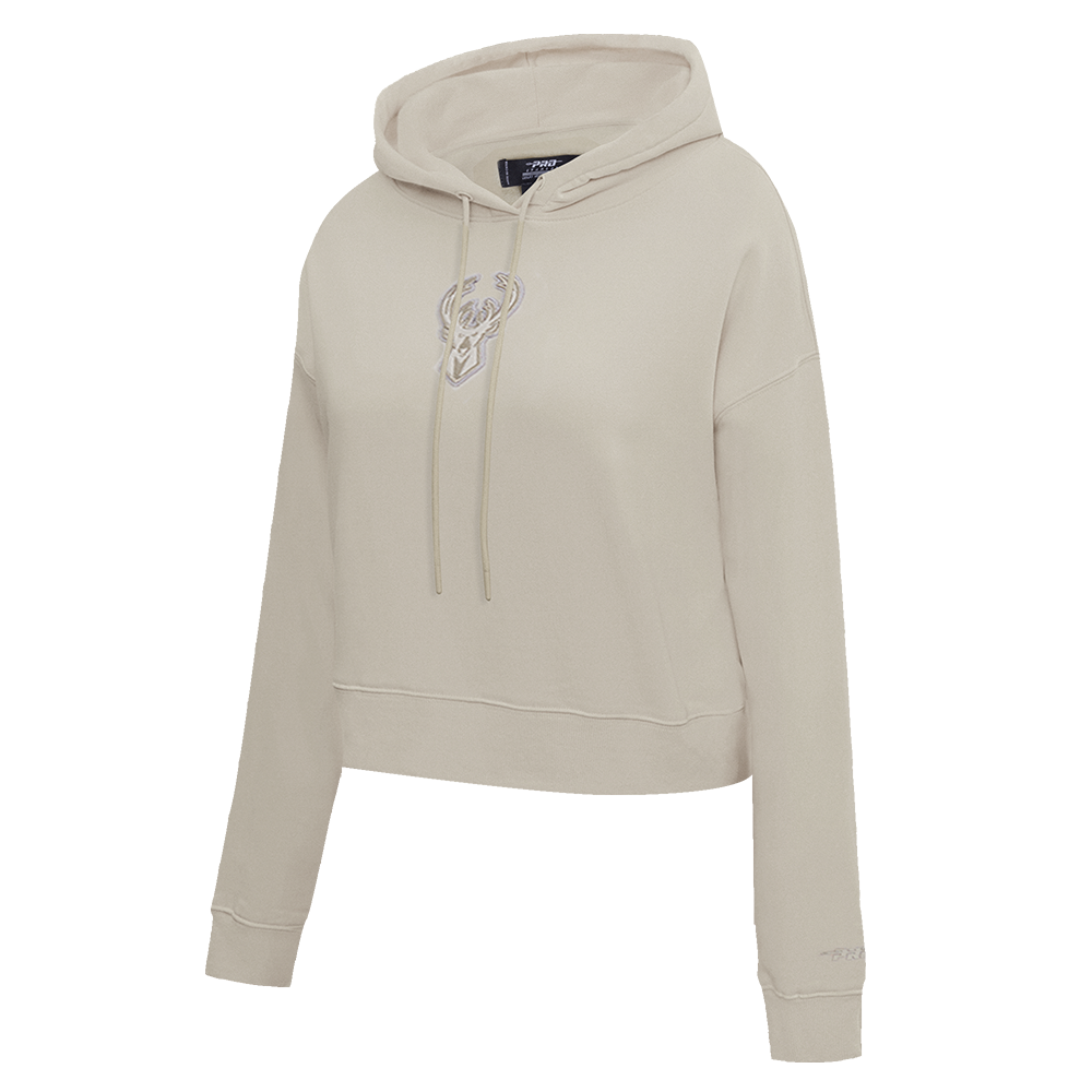 NBA MILWAUKEE BUCKS NEUTRAL WOMEN'S CROPPED PULLOVER HOODIE (TAUPE)