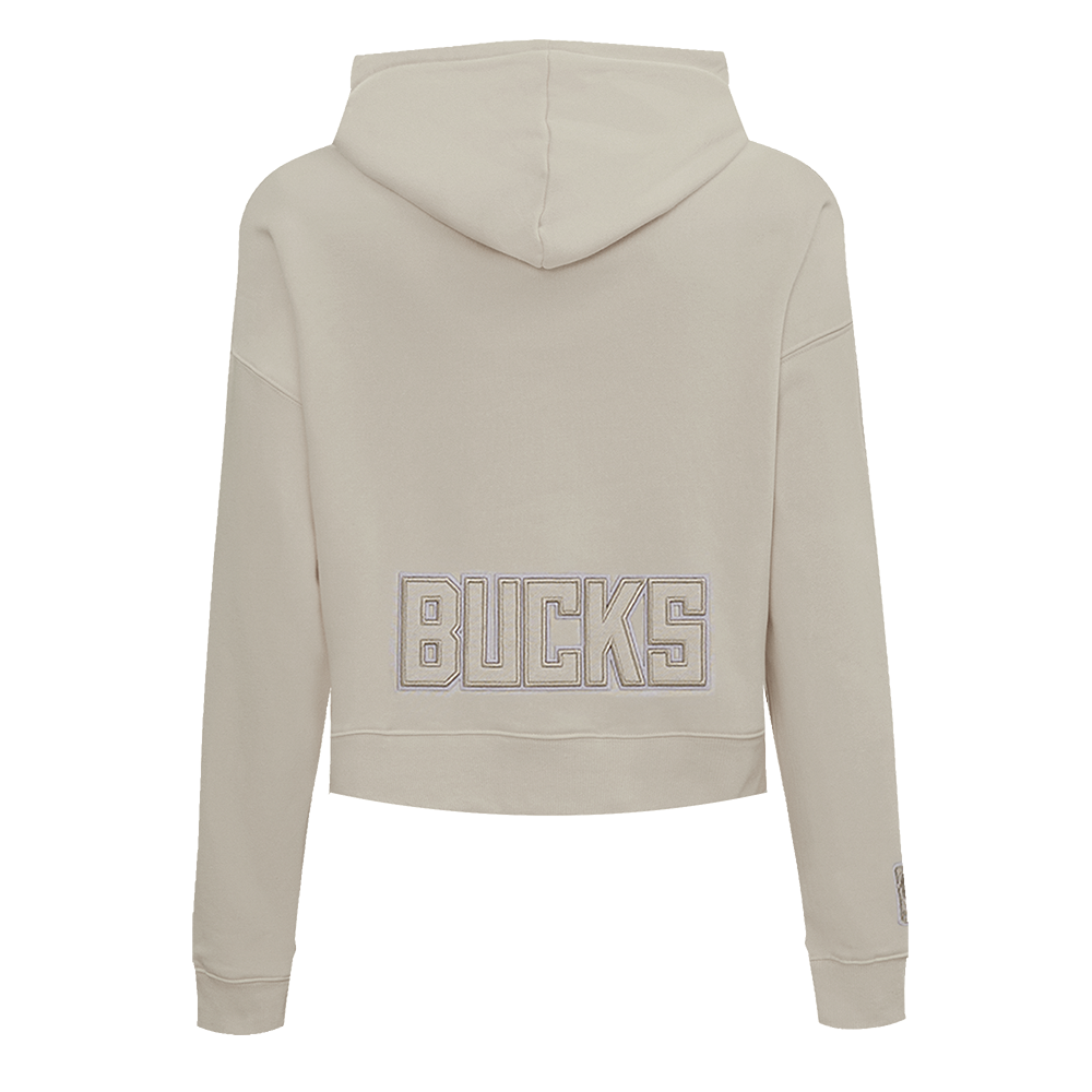 NBA MILWAUKEE BUCKS NEUTRAL WOMEN'S CROPPED PULLOVER HOODIE (TAUPE)