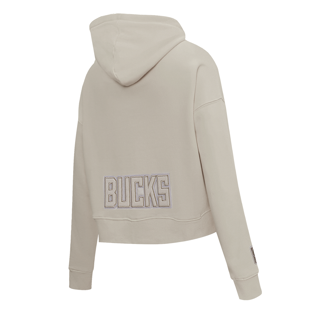 NBA MILWAUKEE BUCKS NEUTRAL WOMEN'S CROPPED PULLOVER HOODIE (TAUPE)