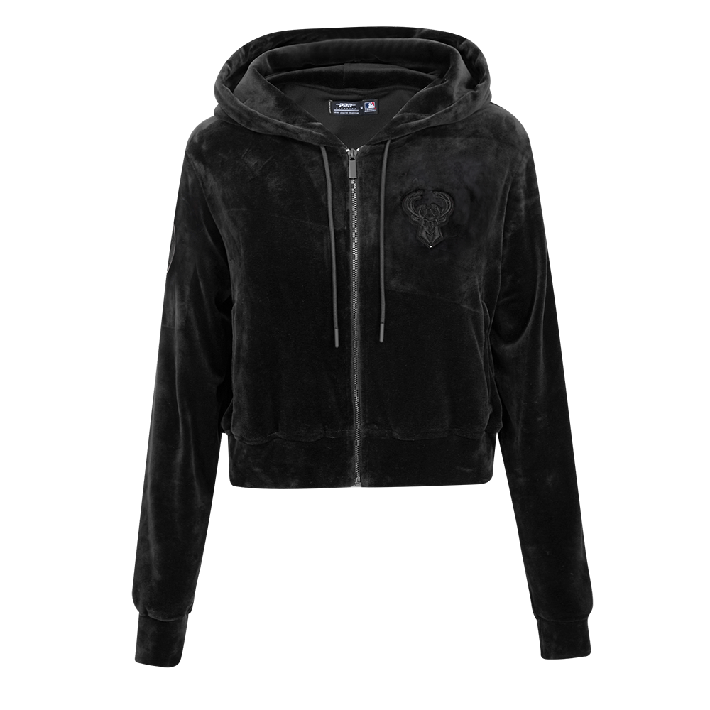 NBA MILWAUKEE BUCKS TRIPLE BLACK CHANDAIL À CAPUCHON EN VELOURS À GLISSIÈRE POUR FEMME (TRIPLE NOIR)