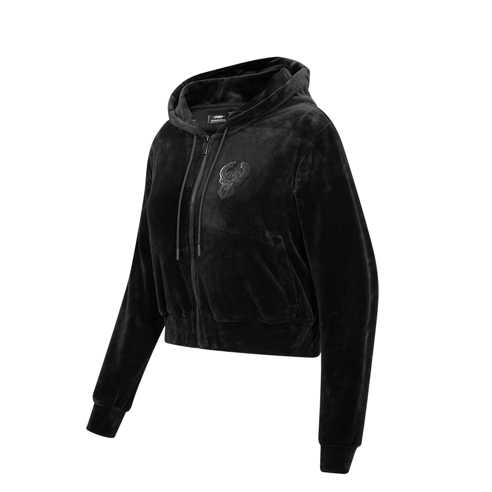 NBA MILWAUKEE BUCKS TRIPLE BLACK CHANDAIL À CAPUCHON EN VELOURS À GLISSIÈRE POUR FEMME (TRIPLE NOIR)