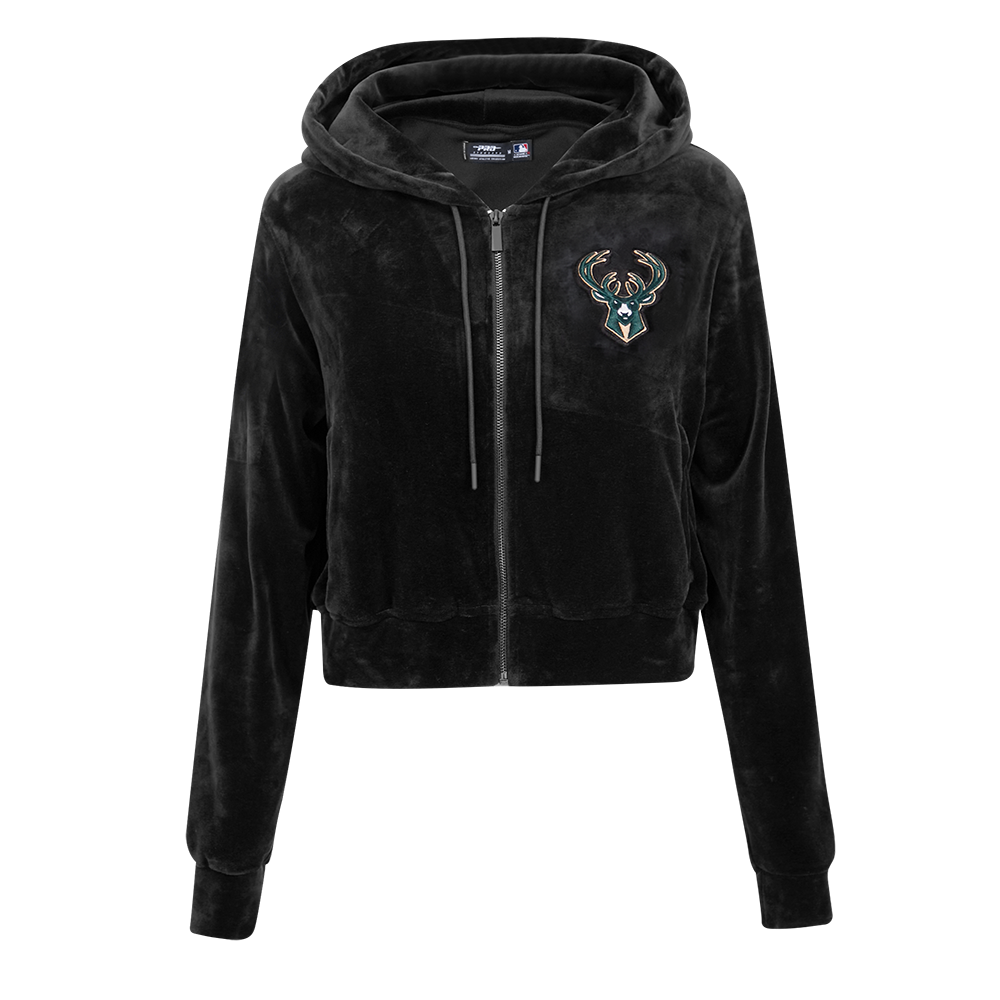 NBA MILWAUKEE BUCKS CLASSIC CHANDAIL À CAPUCHON EN VELOURS À GLISSIÈRE POUR FEMME (NOIR)