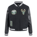 NBA MILWAUKEE BUCKS RETRO CLASSIC BLOUSON COLLÉGIAL EN LAINE À BORDS CÔTELÉS POUR FEMME (NOIR)