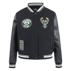 NBA MILWAUKEE BUCKS RETRO CLASSIC BLOUSON COLLÉGIAL EN LAINE À BORDS CÔTELÉS POUR FEMME (NOIR)