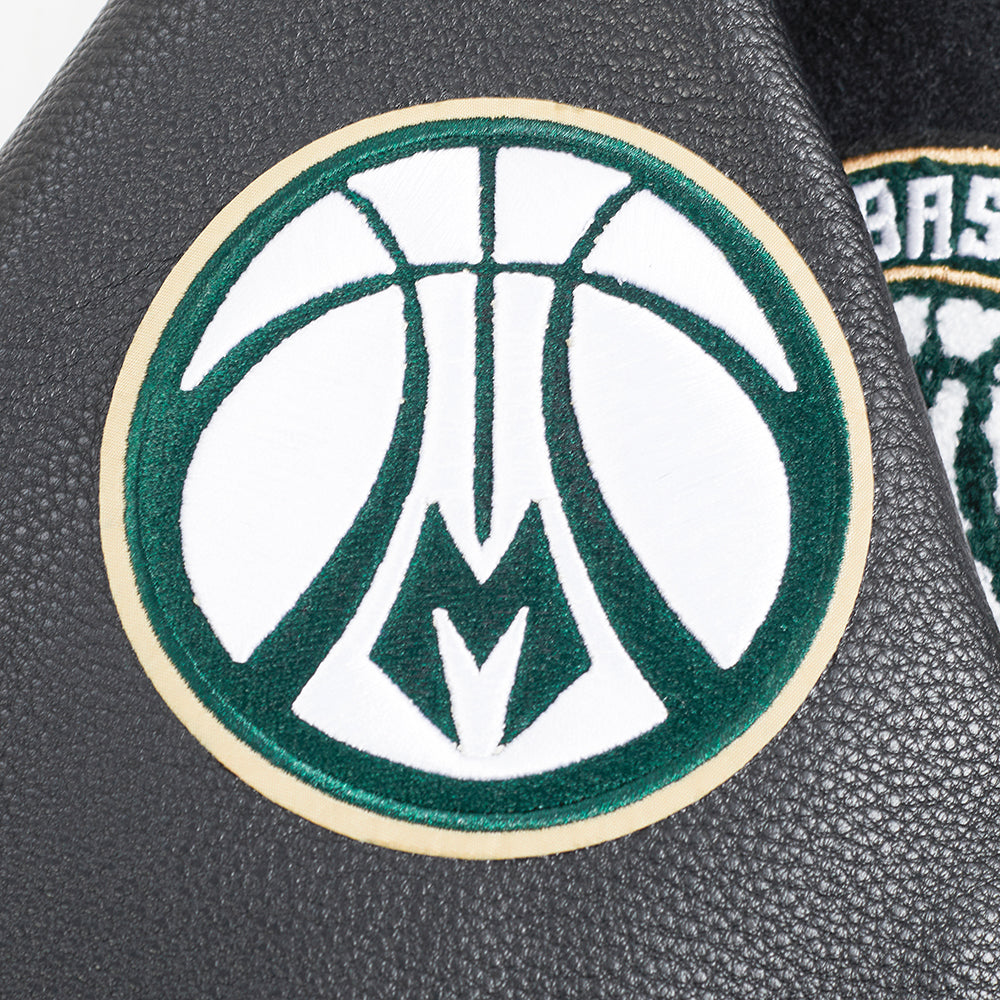 NBA MILWAUKEE BUCKS RETRO CLASSIC BLOUSON COLLÉGIAL EN LAINE À BORDS CÔTELÉS POUR FEMME (NOIR)