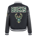 NBA MILWAUKEE BUCKS RETRO CLASSIC BLOUSON COLLÉGIAL EN LAINE À BORDS CÔTELÉS POUR FEMME (NOIR)