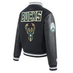 NBA MILWAUKEE BUCKS RETRO CLASSIC BLOUSON COLLÉGIAL EN LAINE À BORDS CÔTELÉS POUR FEMME (NOIR)