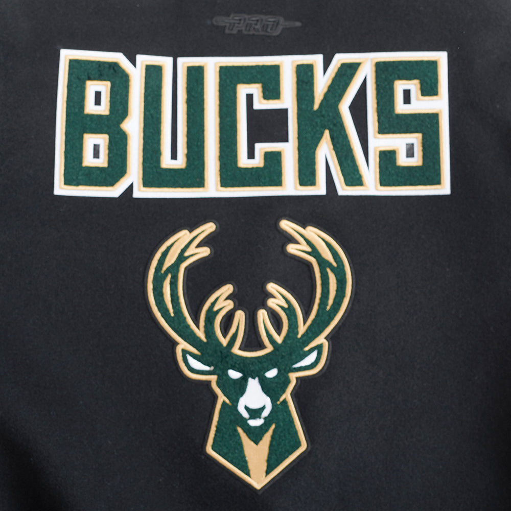 NBA MILWAUKEE BUCKS RETRO CLASSIC BLOUSON COLLÉGIAL EN LAINE À BORDS CÔTELÉS POUR FEMME (NOIR)