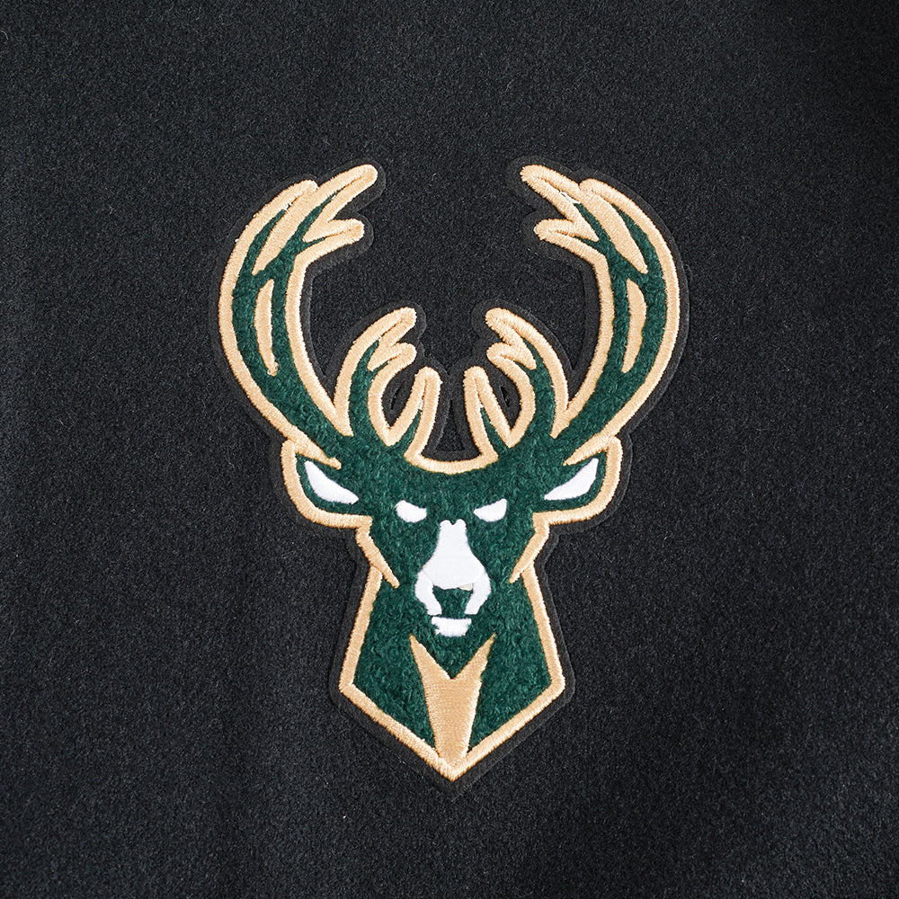 NBA MILWAUKEE BUCKS RETRO CLASSIC BLOUSON COLLÉGIAL EN LAINE À BORDS CÔTELÉS POUR FEMME (NOIR)