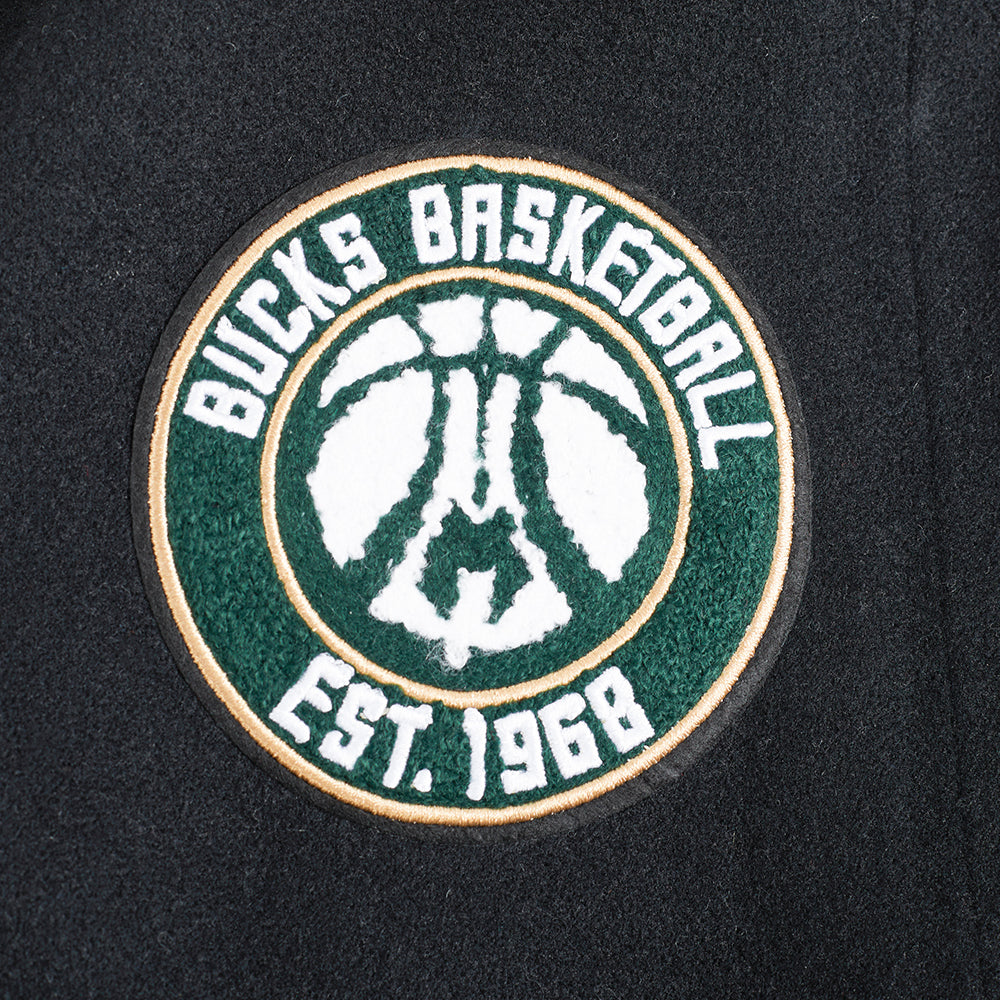 NBA MILWAUKEE BUCKS RETRO CLASSIC BLOUSON COLLÉGIAL EN LAINE À BORDS CÔTELÉS POUR FEMME (NOIR)
