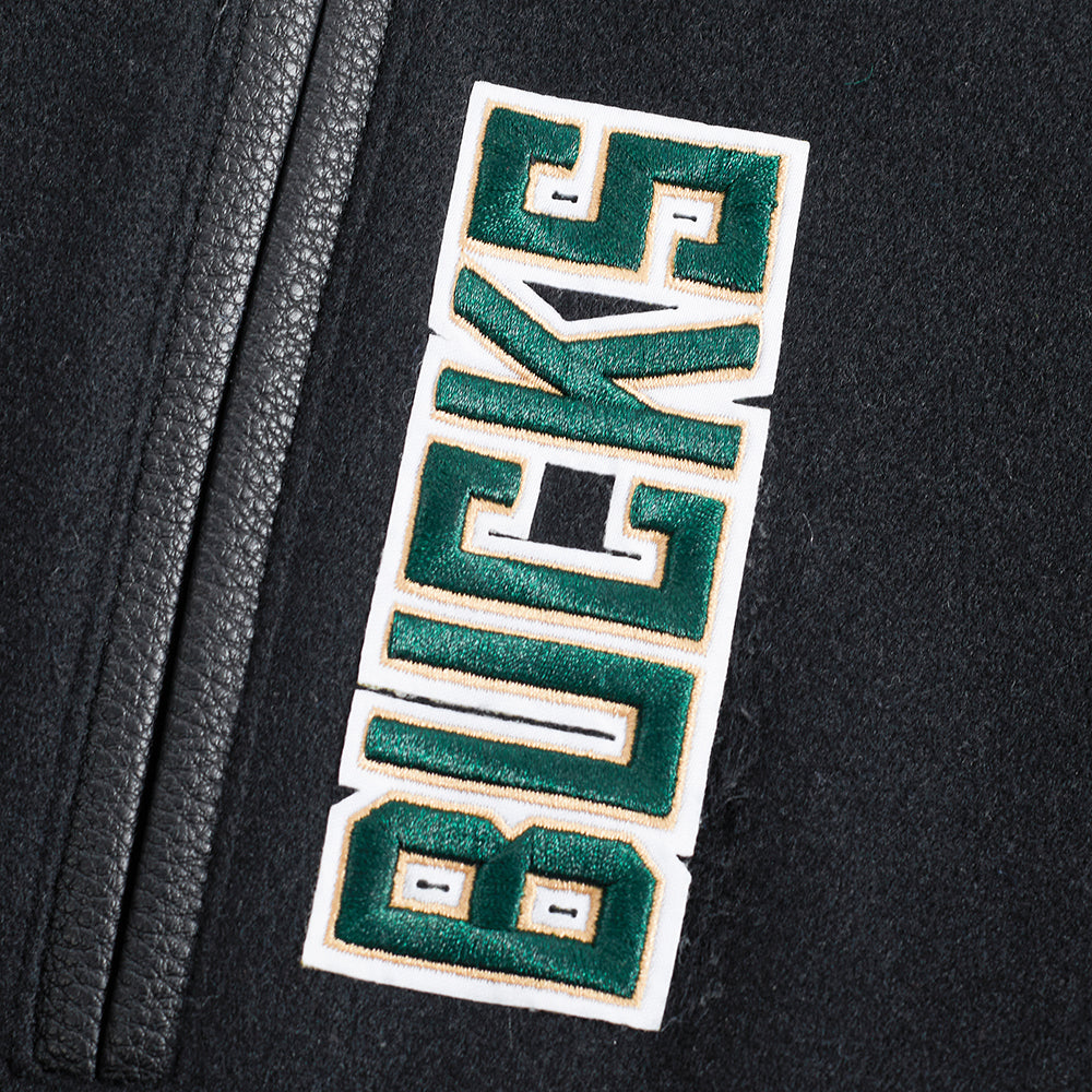 NBA MILWAUKEE BUCKS RETRO CLASSIC BLOUSON COLLÉGIAL EN LAINE À BORDS CÔTELÉS POUR FEMME (NOIR)
