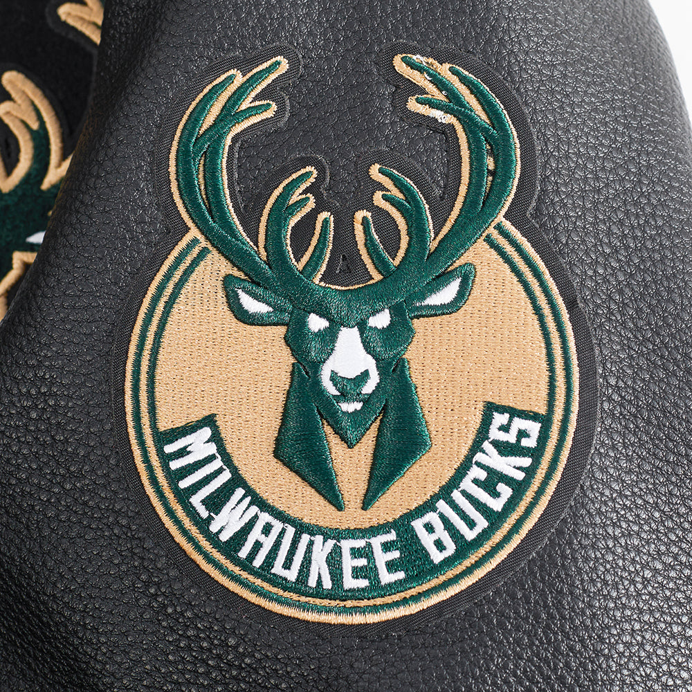 NBA MILWAUKEE BUCKS RETRO CLASSIC BLOUSON COLLÉGIAL EN LAINE À BORDS CÔTELÉS POUR FEMME (NOIR)
