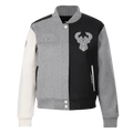NBA MILWAUKEE BUCKS REVERSE FRENCH TERRY BLOUSON COLLÉGIAL EN LAINE POUR FEMME (NOIR/GRIS/COQUILLE D'ŒUF)
