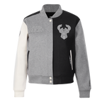 NBA MILWAUKEE BUCKS REVERSE FRENCH TERRY BLOUSON COLLÉGIAL EN LAINE POUR FEMME (NOIR/GRIS/COQUILLE D'ŒUF)