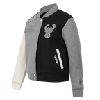 NBA MILWAUKEE BUCKS REVERSE FRENCH TERRY BLOUSON COLLÉGIAL EN LAINE POUR FEMME (NOIR/GRIS/COQUILLE D'ŒUF)